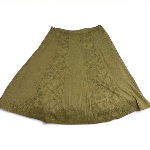 Chico’s 100% Cotton Green Pleated Midi Skirt - Picture 2 of 3